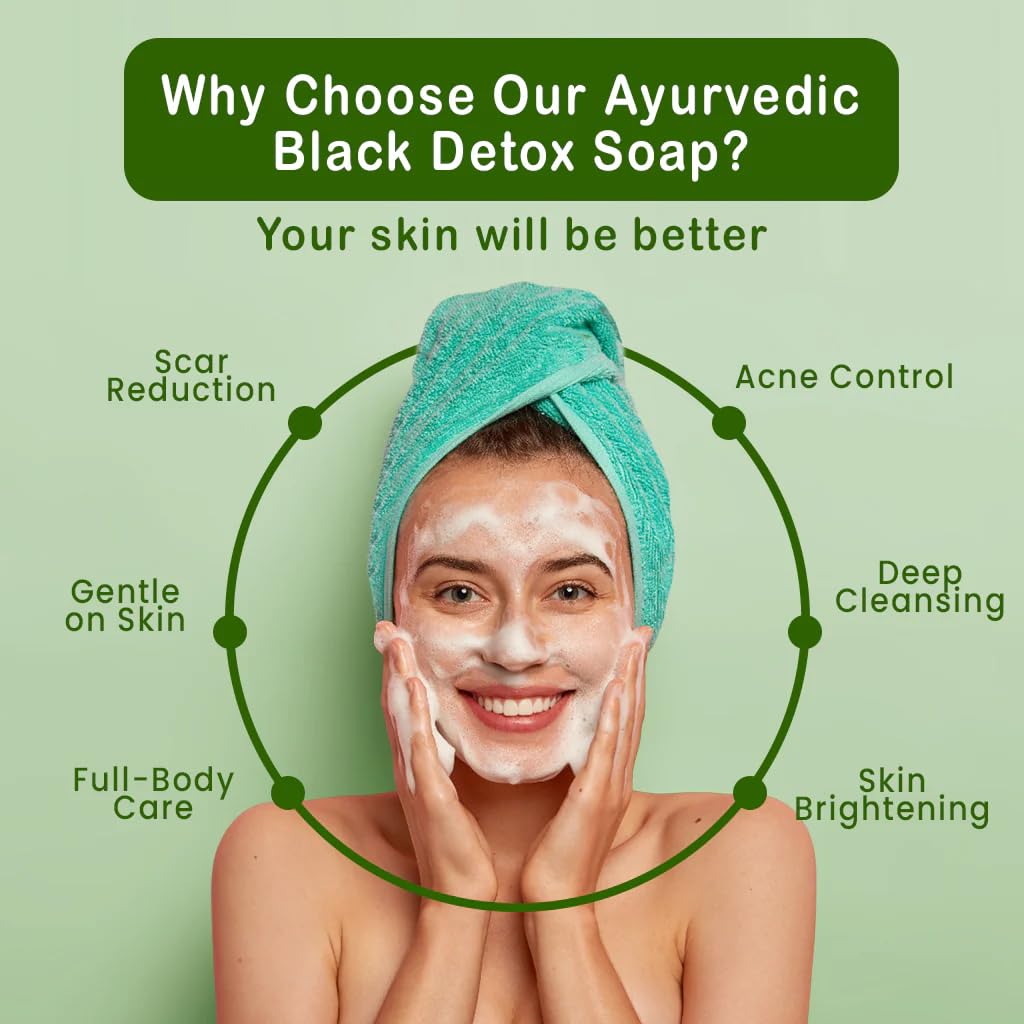 Black Detox Charcoal Soap for Face & Body (Pack of 3 * 100g)