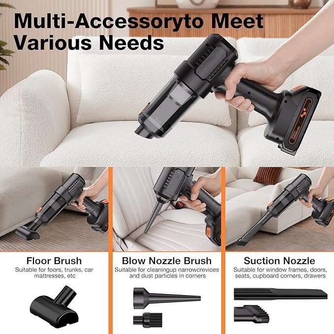 Portable Car Vacuum Cleaner with Blower | USB Rechargeable Wireless Handheld