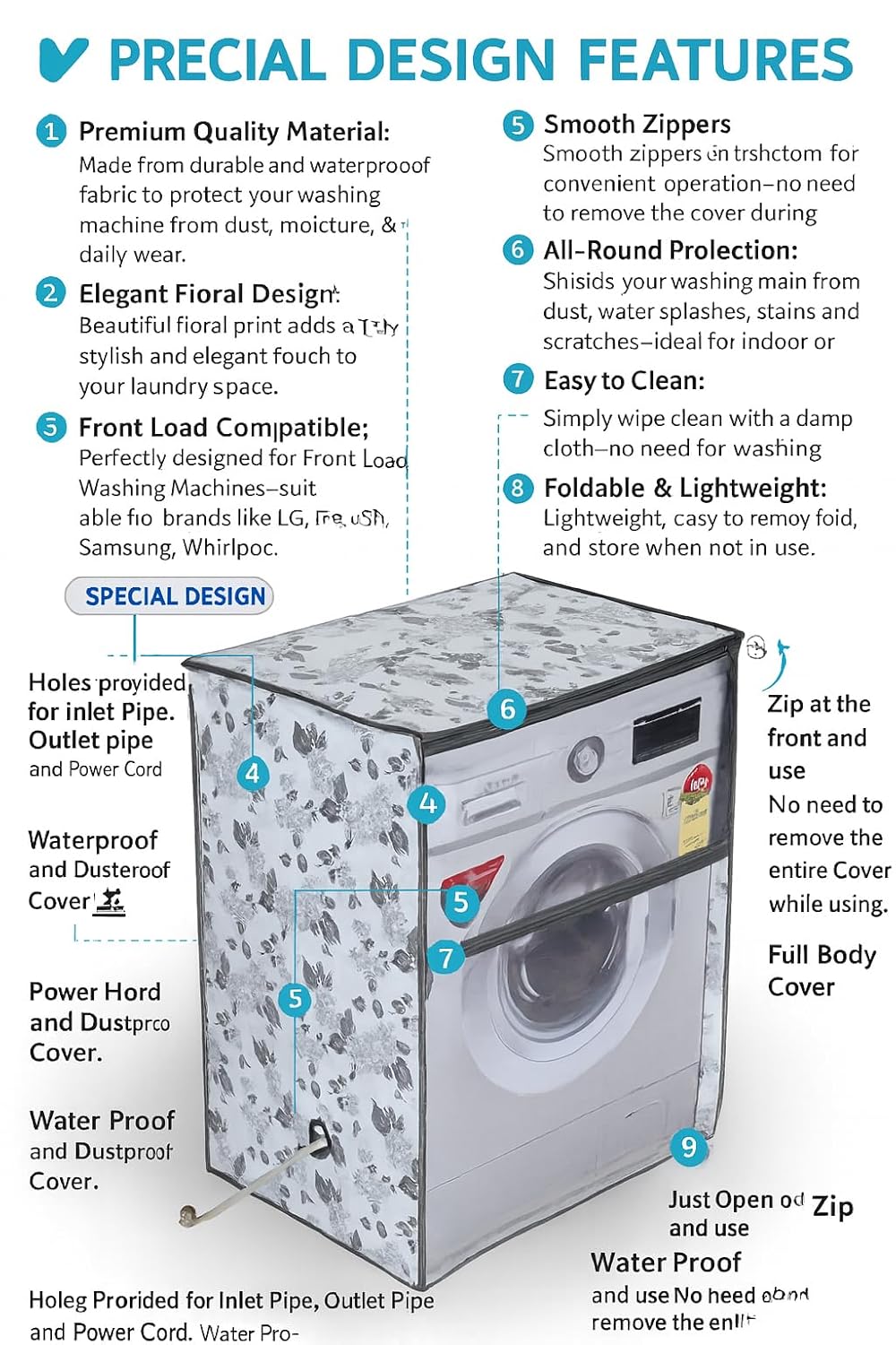 Waterproof & Dustproof Front Load Washing Machine Cover