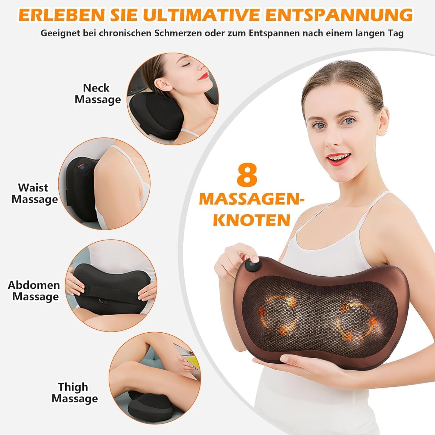 Massager with Heat, Shiatsu Back and Neck Massager with Deep Tissue Kneading Electric Neck Massage Pillow