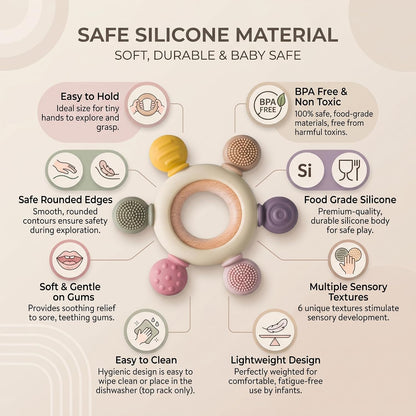Silicone & Wooden Baby Teether for 3+ Months Baby