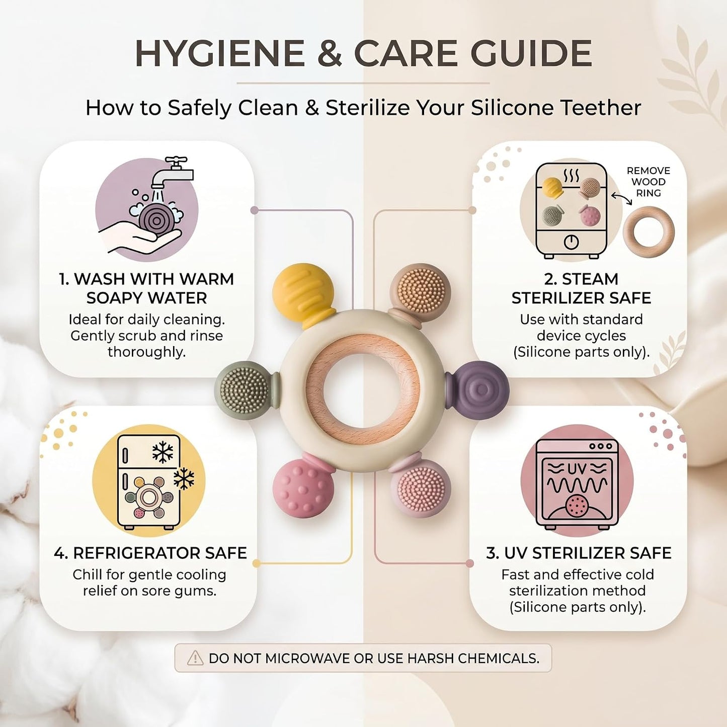 Silicone & Wooden Baby Teether for 3+ Months Baby