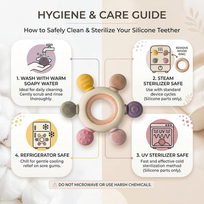 Silicone & Wooden Baby Teether for 3+ Months Baby