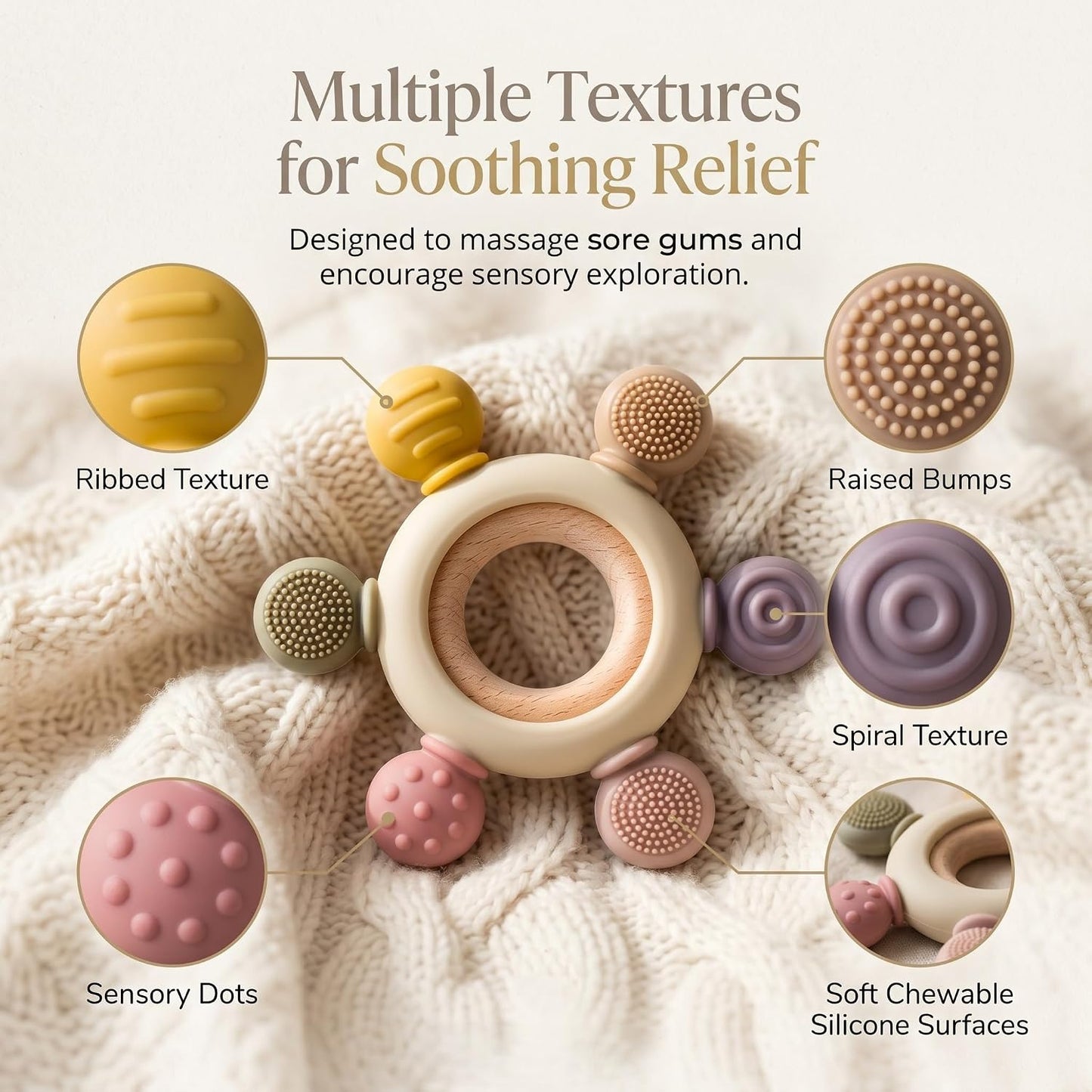 Silicone & Wooden Baby Teether for 3+ Months Baby