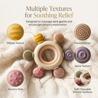 Silicone & Wooden Baby Teether for 3+ Months Baby