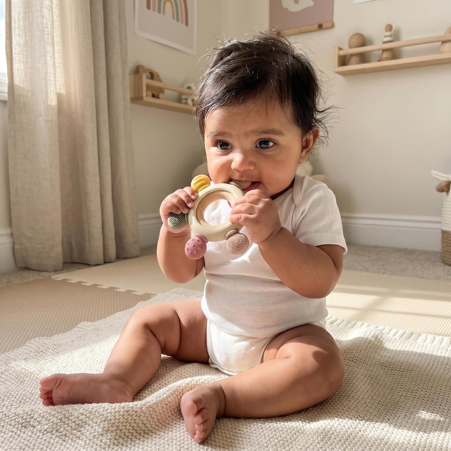 Silicone & Wooden Baby Teether for 3+ Months Baby