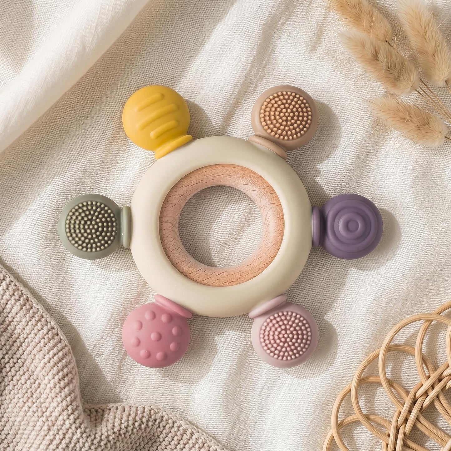 Silicone & Wooden Baby Teether for 3+ Months Baby